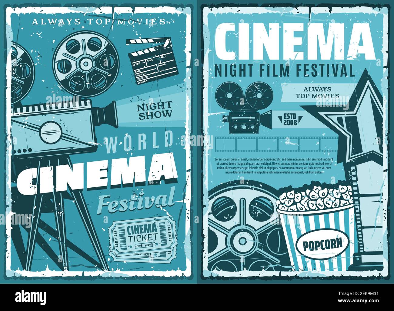Festival du film de nuit ou affiches rétro de premier film. Cinéma  vectoriel, lunettes 3D, caméra vidéo et projecteur de cinéma vintage wi  Image Vectorielle Stock - Alamy