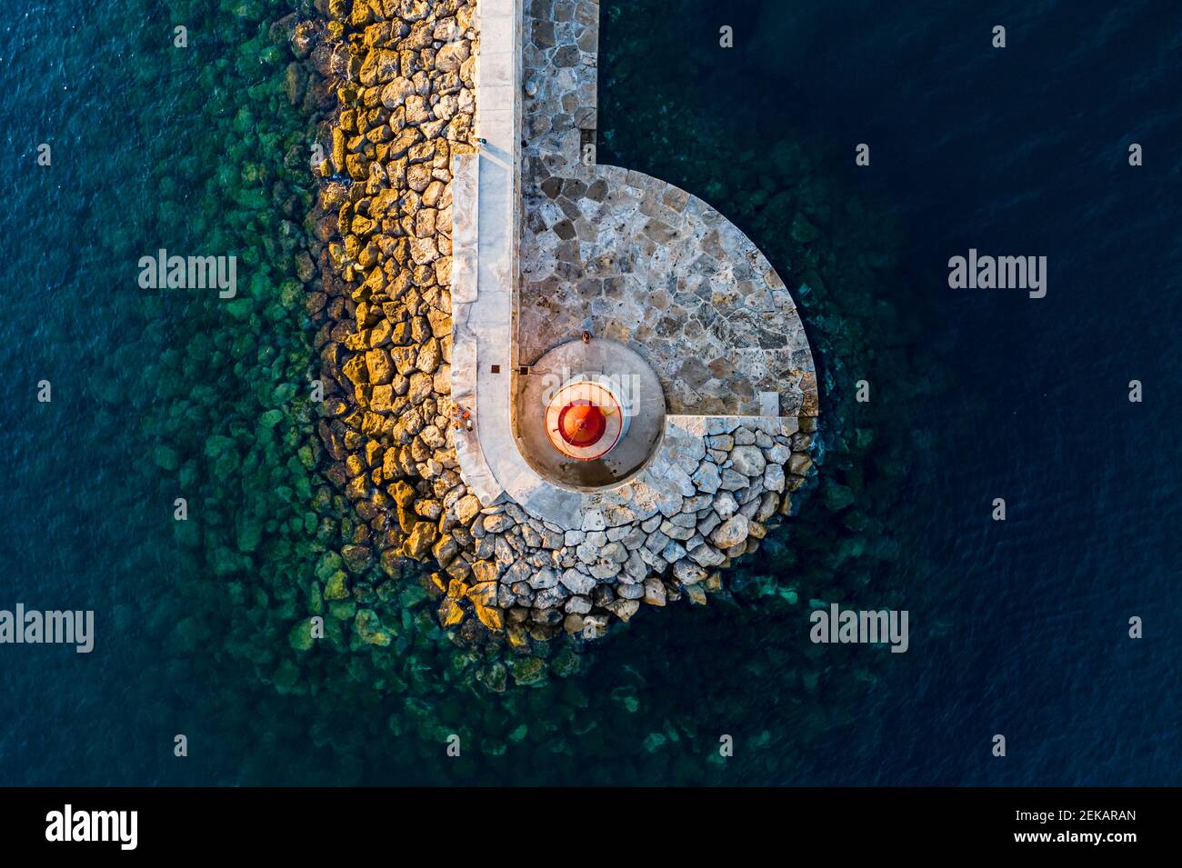 Espagne, Îles Baléares, Andratx, vue en hélicoptère du phare de Port D Andratx Banque D'Images