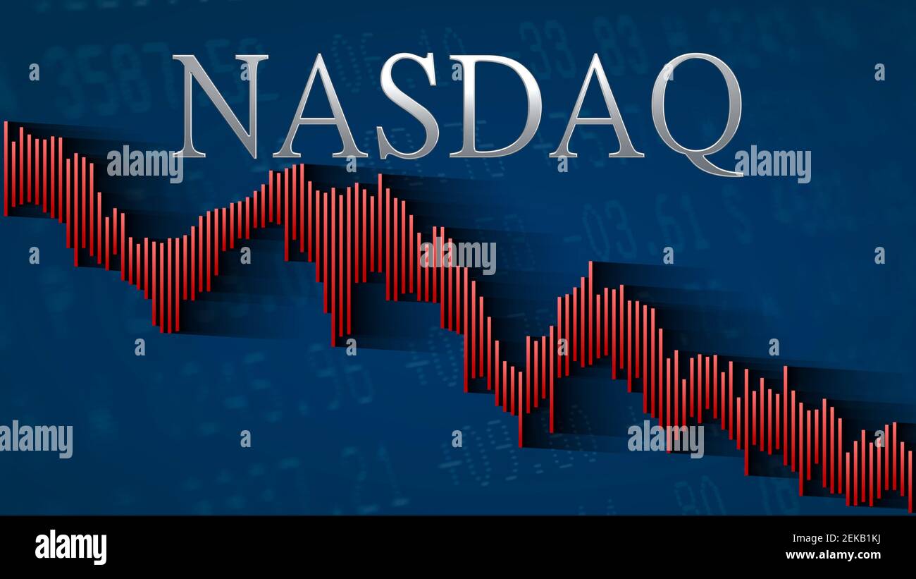 Le NASDAQ composite, un indice boursier américain des actions ordinaires,  continue de baisser. Le graphique à barres descendantes rouges sur fond  bleu avec l'argent Photo Stock - Alamy