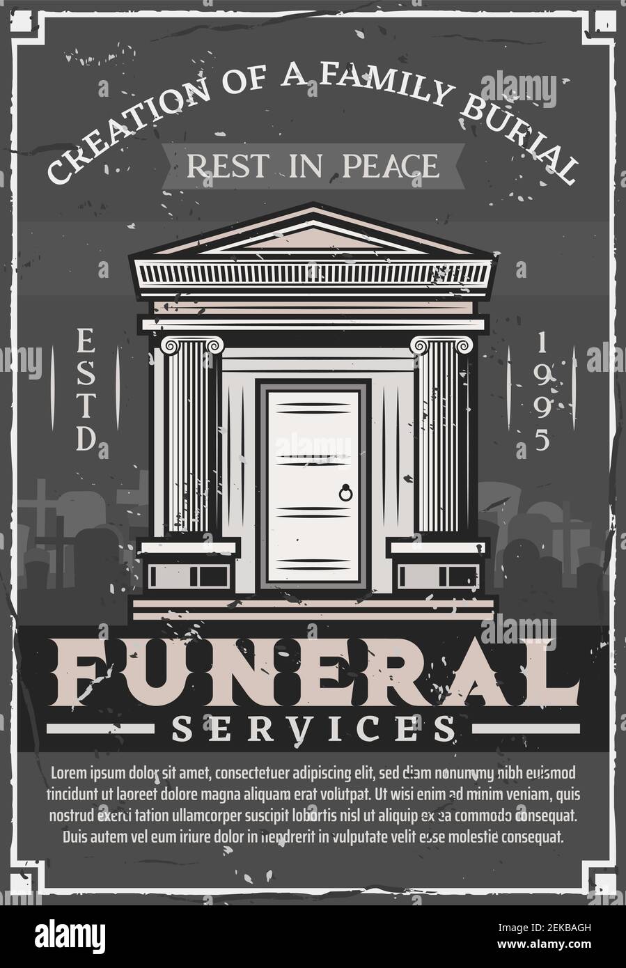 Agence de services funéraires, affiche ancienne d'enterrement familial ...