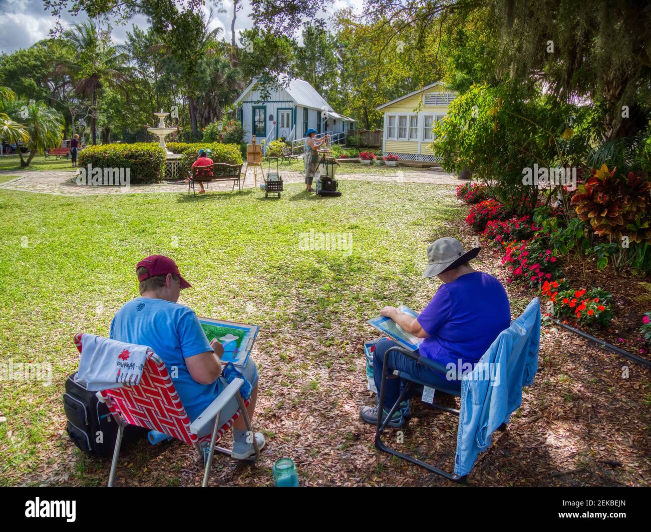Pplein Air peintres en plein air au parc d'histoire de Punta Gorda À Punta Gorda, Floride, États-Unis Banque D'Images