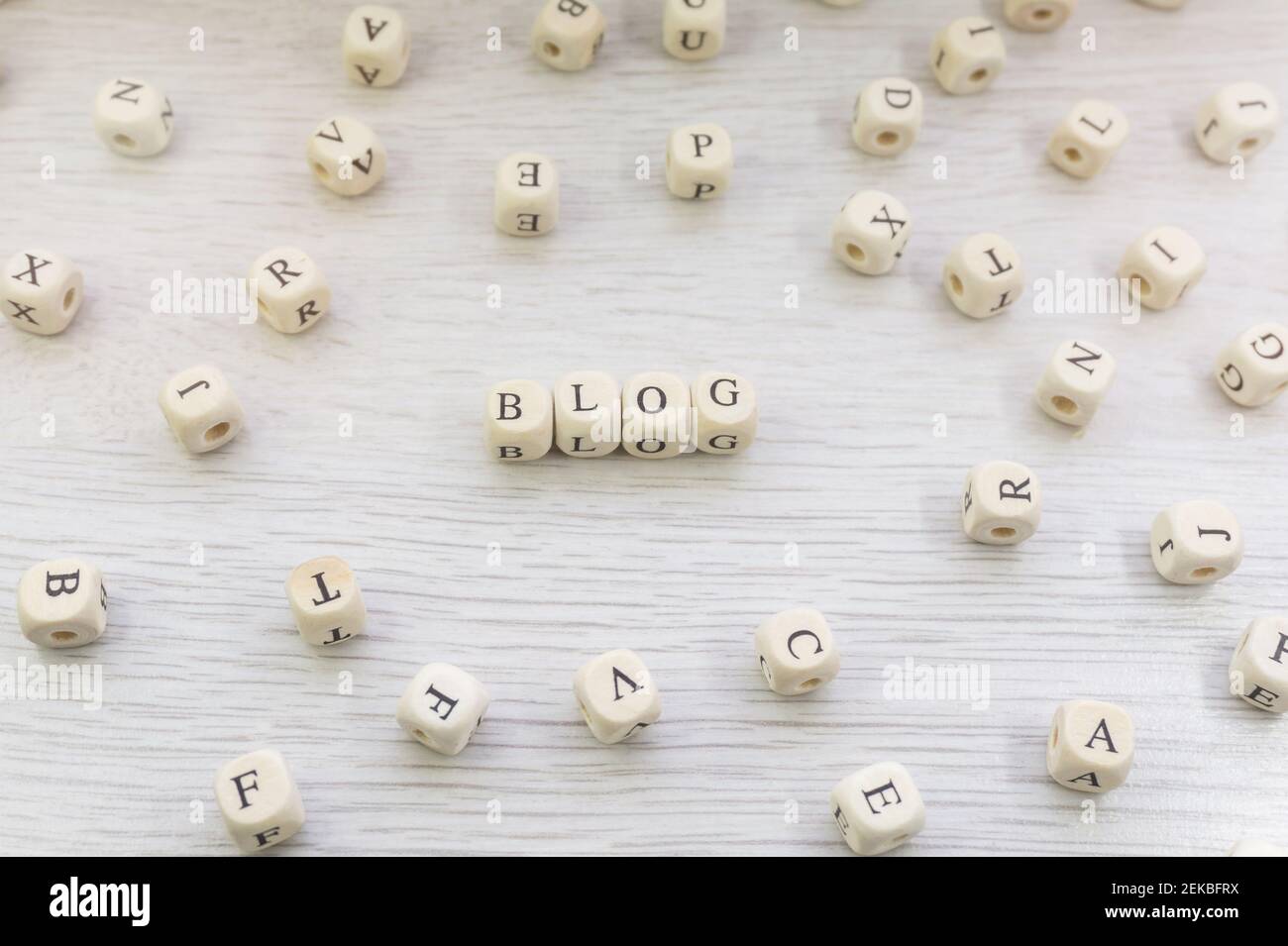 Word Blog écrit avec bloc de lettres en bois cubes Banque D'Images