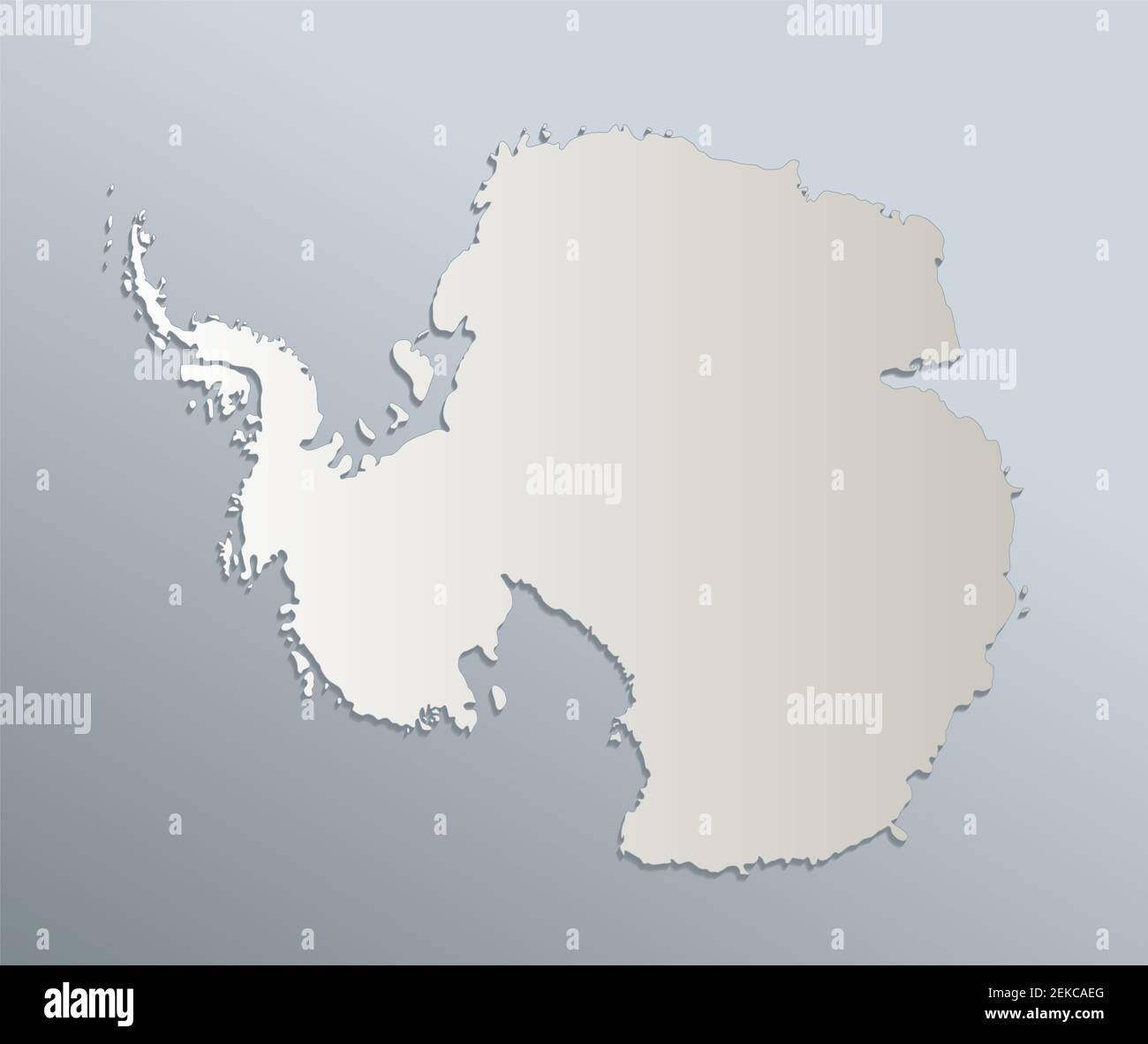 Carte de l'Antarctique, division administrative avec noms, papier de carte blanc bleu 3D vierge Banque D'Images