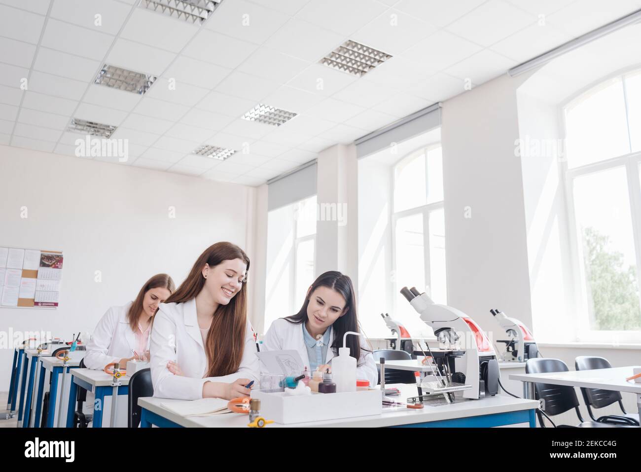 Étudiants travaillant en salle de classe en laboratoire scientifique Banque D'Images