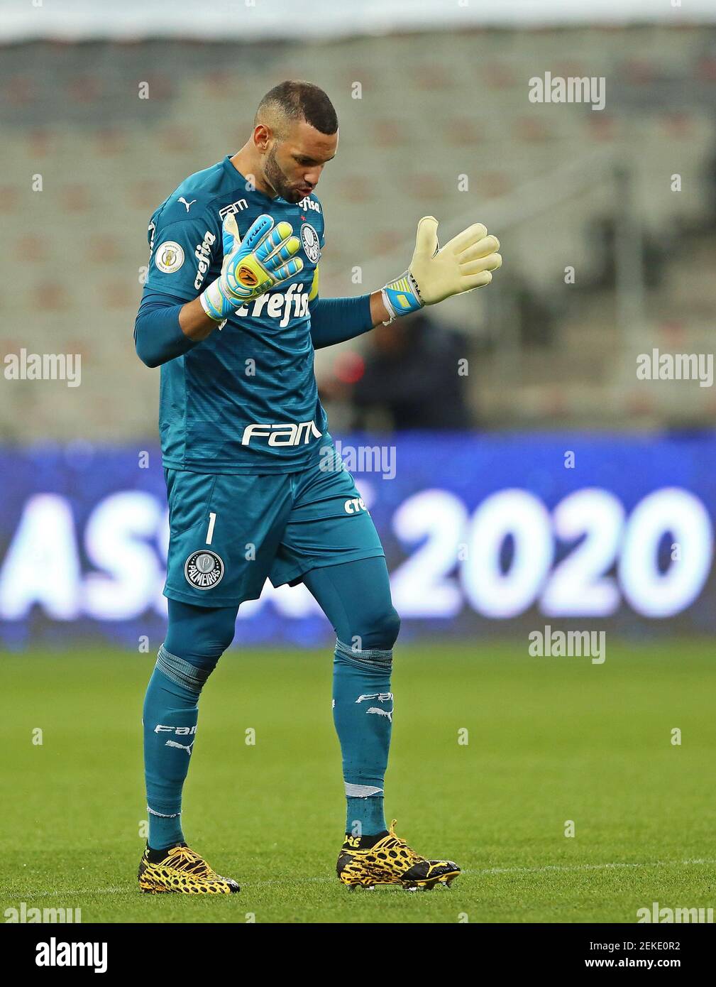 Weverton do Palmeiras comemora o gol de Raphael Viega durante a partida entre Athletico e Palmeiras Pela 4ª rodada do Campeonato Brasileiro 2020 na Arena da Baixada, nesta quarta-feira 19. (Photo de pressinphoto/Sipa USA) Banque D'Images