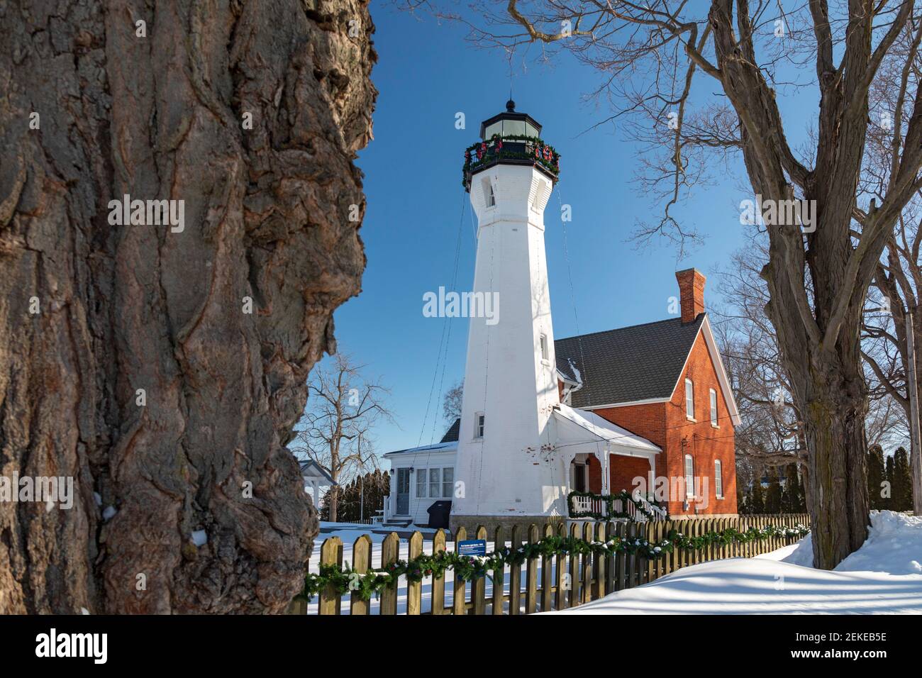 Port Sanilac, Michigan - le phare de Port Sanilac, sur le lac Huron. Banque D'Images