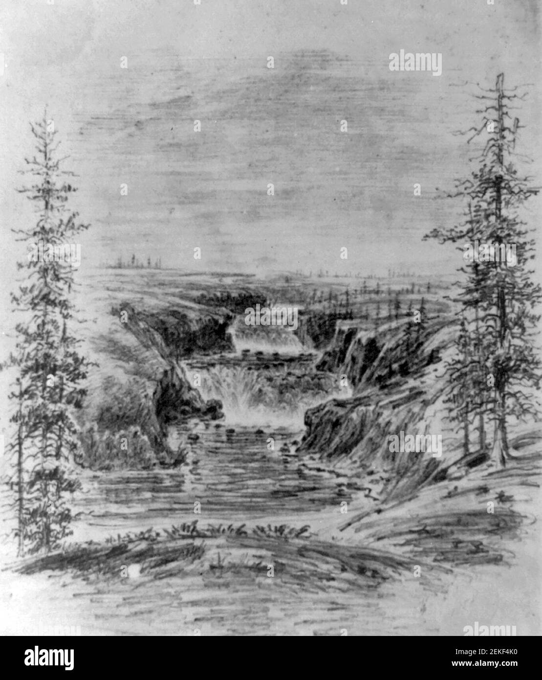 Great Falls de la rivière Spokane, W.T. 30 km sous le lac Cour d'Alene, 1858 Banque D'Images