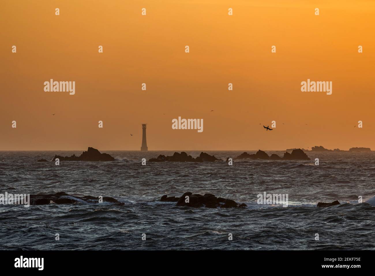 Phare de Bishop Rock ; de St Agnes ; îles de Scilly ; Royaume-Uni Banque D'Images