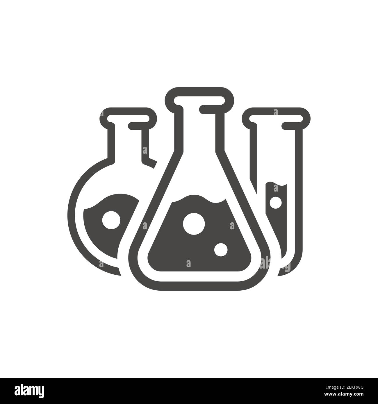 Icônes vectorielles noires du tube à essai. Flacons de laboratoire de chimie, symbole scientifique. Illustration de Vecteur