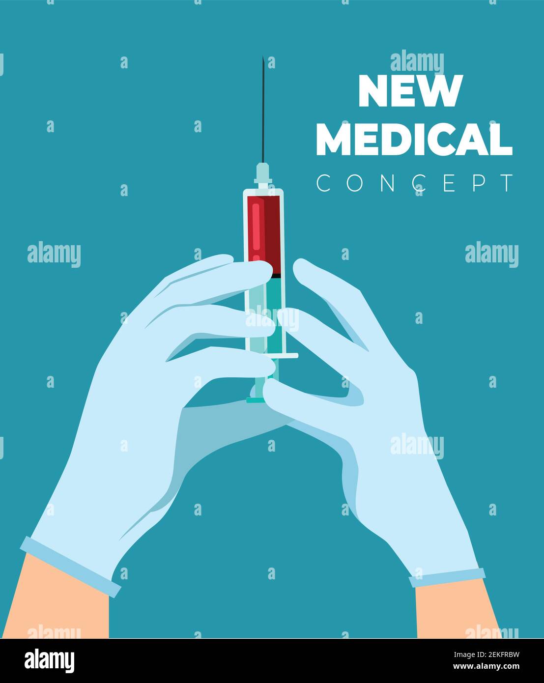 Médecin tenant une seringue avec une illustration de vecteur d'injection. Prévention des maladies virales. Vaccin COVID-19. Seringue avec du sang. Injection. Illustration de Vecteur