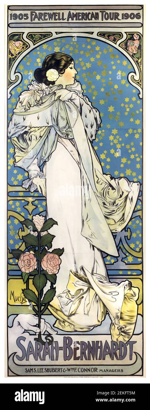 Alphonse Mucha, affiche publicitaire pour Sarah Bernhardt, Farewell American Tour, 1905. Alfons Maria Mucha (1860 -1939) est un peintre, illustrateur et graphiste tchèque de style Art nouveau, Banque D'Images
