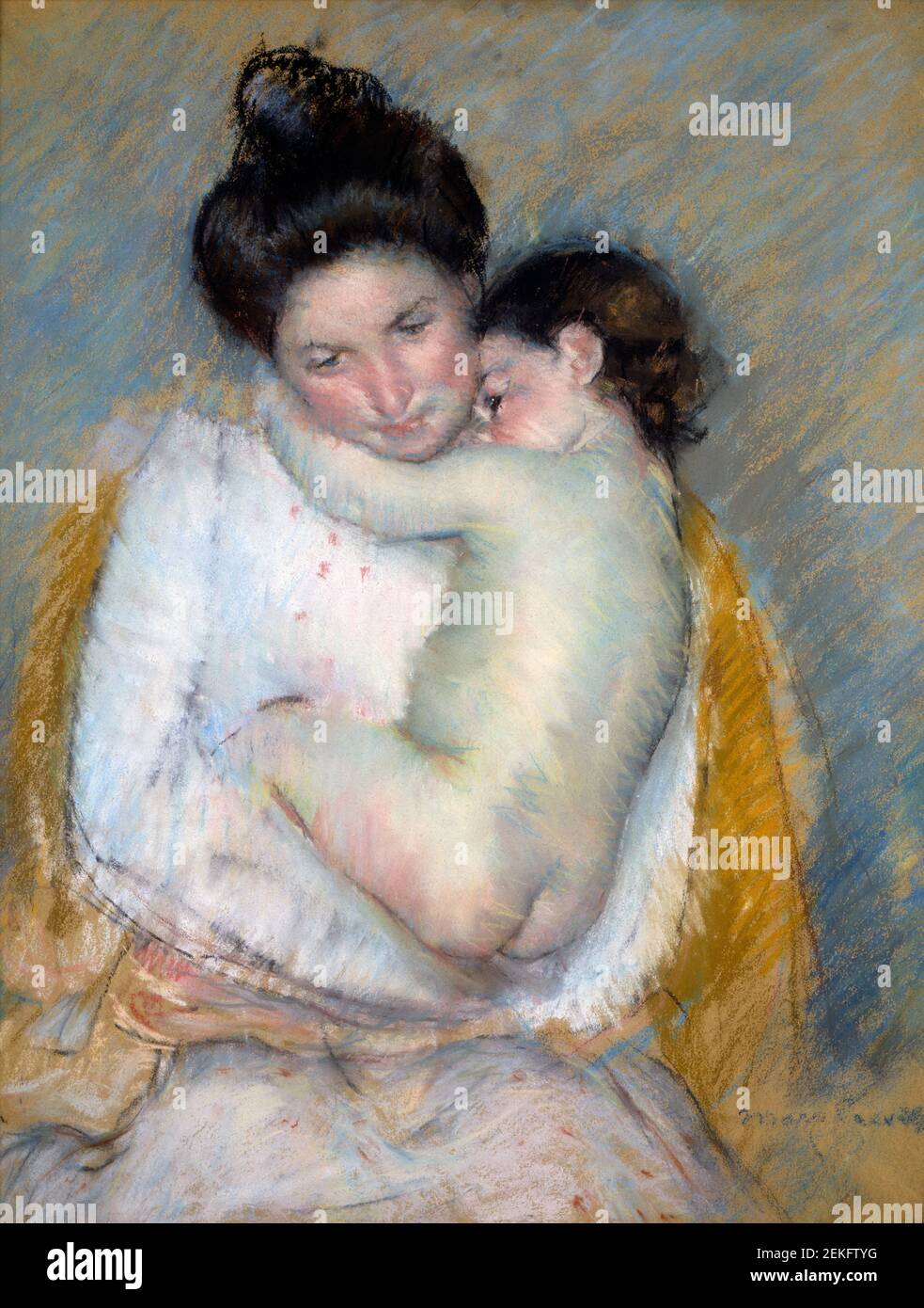 Mary Cassatt (1844-1926) 'Leepy Nicolle', pastel sur papier vélin bleu-gris (délavé à Havane), monté à bord, vers 1900 Banque D'Images