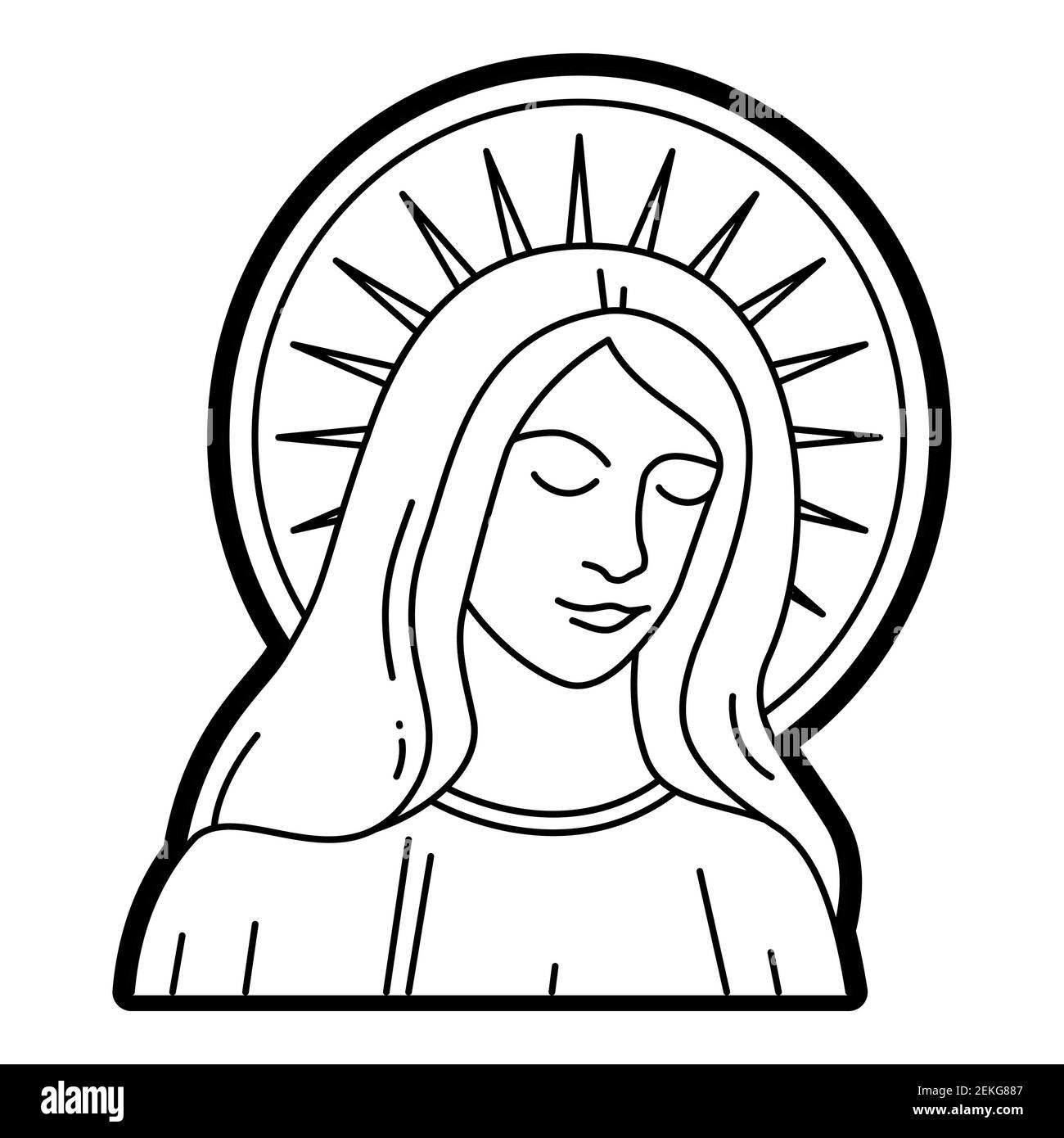 Statue de la Vierge Marie vecteur illustration catholique, dessin de la ligne religieuse de notre Dame de grâce tête et poitrine Illustration de Vecteur