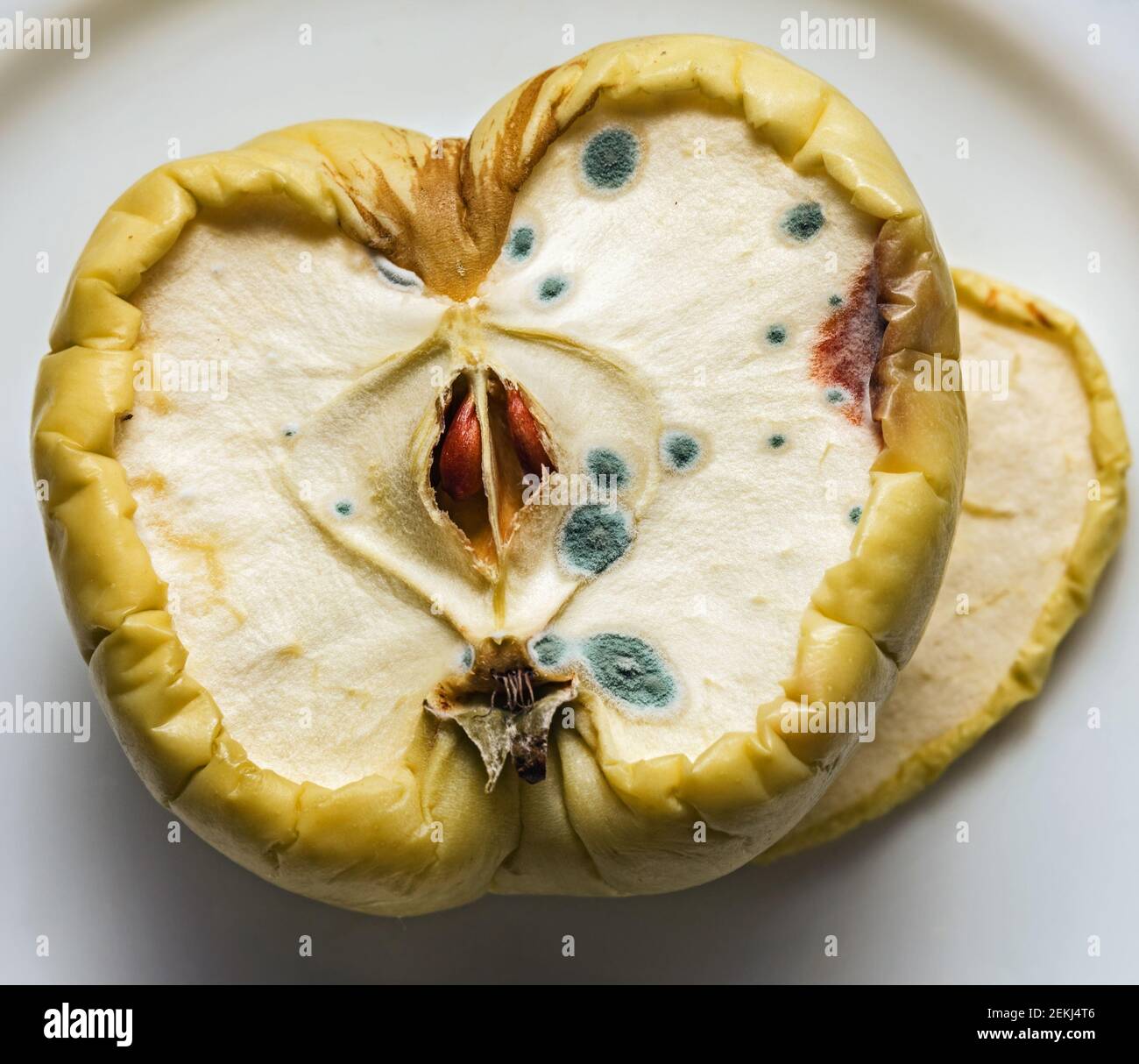 Véritable moitié de pomme avec de beaux points de moisissure comme symbole de temps Banque D'Images