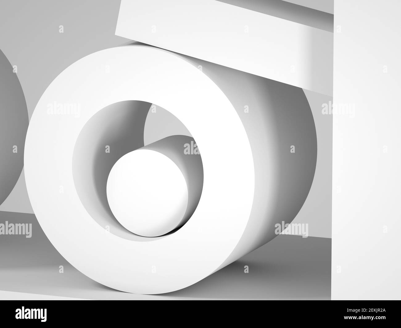 Installation abstraite de formes géométriques blanches avec ombres douces. illustration du rendu 3d Banque D'Images