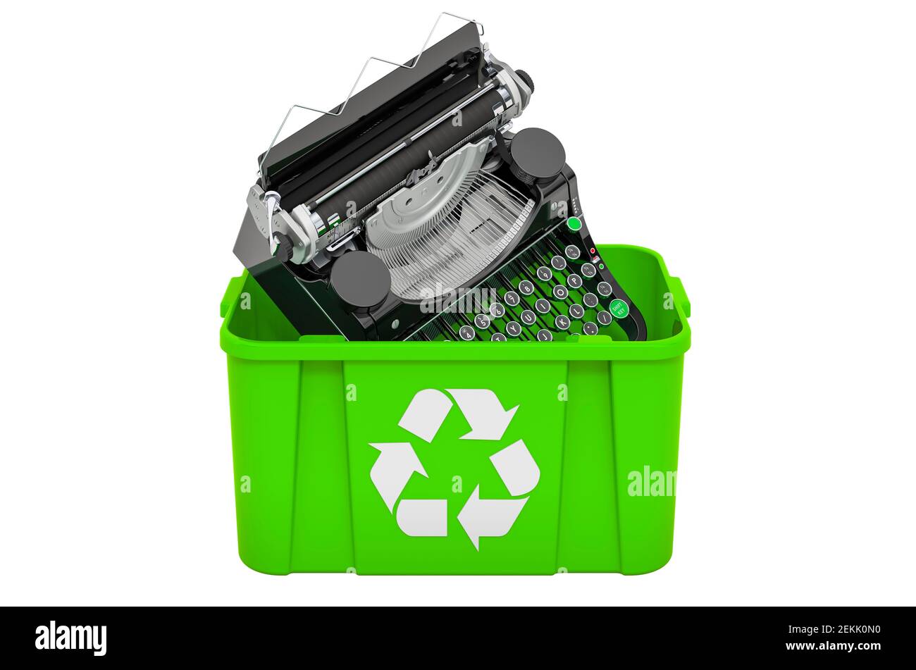 Poubelle de recyclage avec machine à écrire mécanique, rendu 3D isolé sur  fond blanc Photo Stock - Alamy