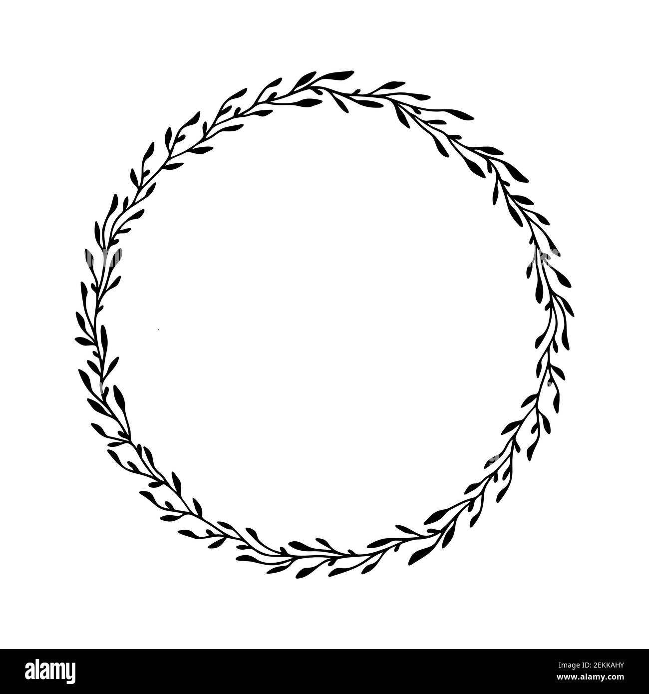 Couronne à motif fleuri avec motif feuilles et cadre rond. Vecteur de cercle floral isolé sur fond blanc. Pour les invitations de mariage, les cartes de vœux. Illustration vectorielle Illustration de Vecteur