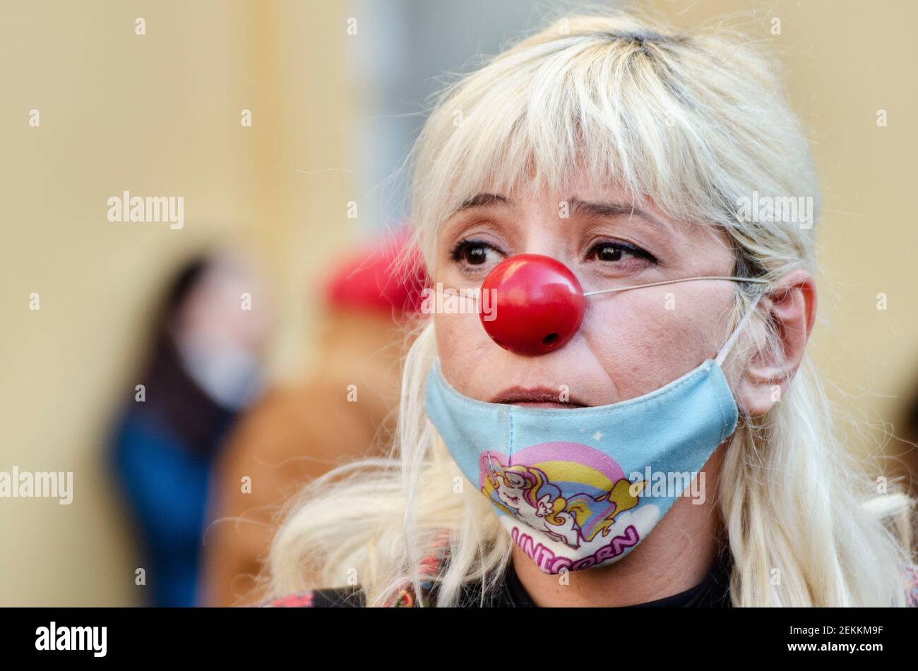 Rome, Italie. 23 février 2021. Acteurs, danseurs, travailleurs du secteur de l'art et du divertissement manifestation nationale contre les restrictions de Covid-19, sur la place Montecitorio, en dehors du Parlement italien crédit: LSF photo/Alamy Live News Banque D'Images