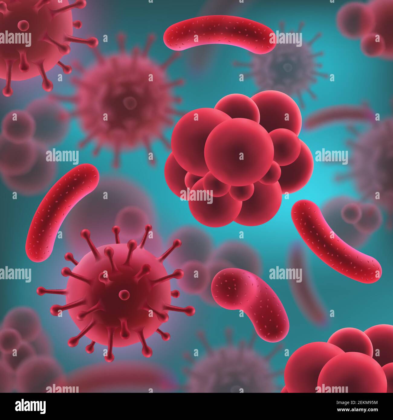 Microbiologie et micro-organismes, bactéries ou virus. Cellules rouges et  modèles microbe 3D. Recherche médicale ou biologique de corps  microscopiques en résumé Image Vectorielle Stock - Alamy