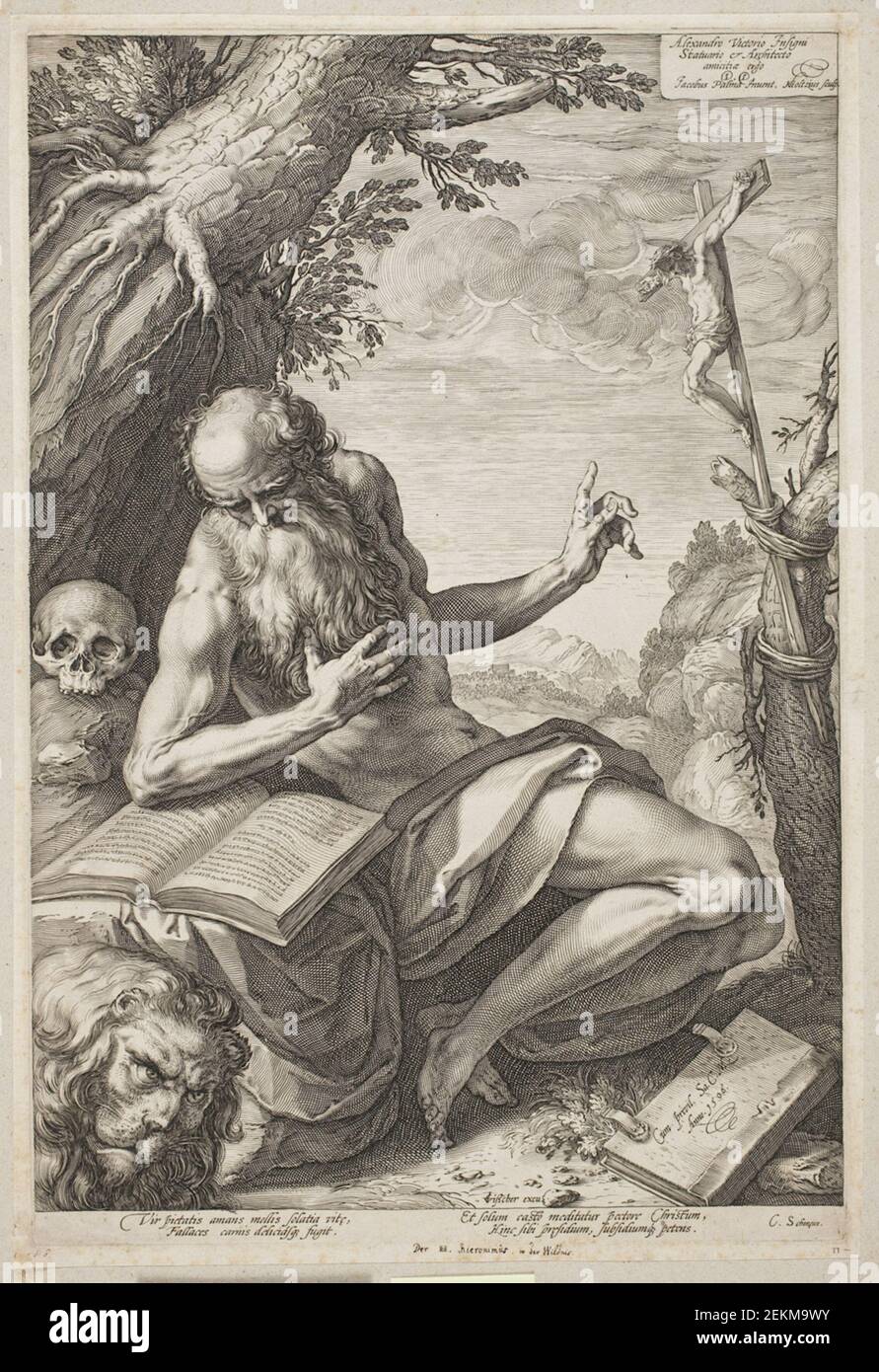 HENDRICK GOLTZIUS (1558-1617); Jacopo Palma (le jeune homme) (1549-1628), Den Hellige Hieronymus, 1596 Banque D'Images