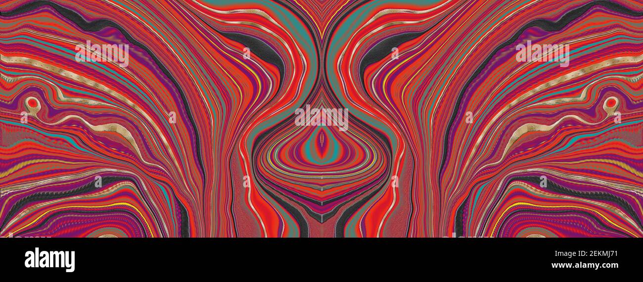 arrière-plan texturé coloré en rouge. Texture agate de marbrures abstraites et arrière-plan de courbes d'or brillantes. Effet futuriste fluide. Illustration Banque D'Images