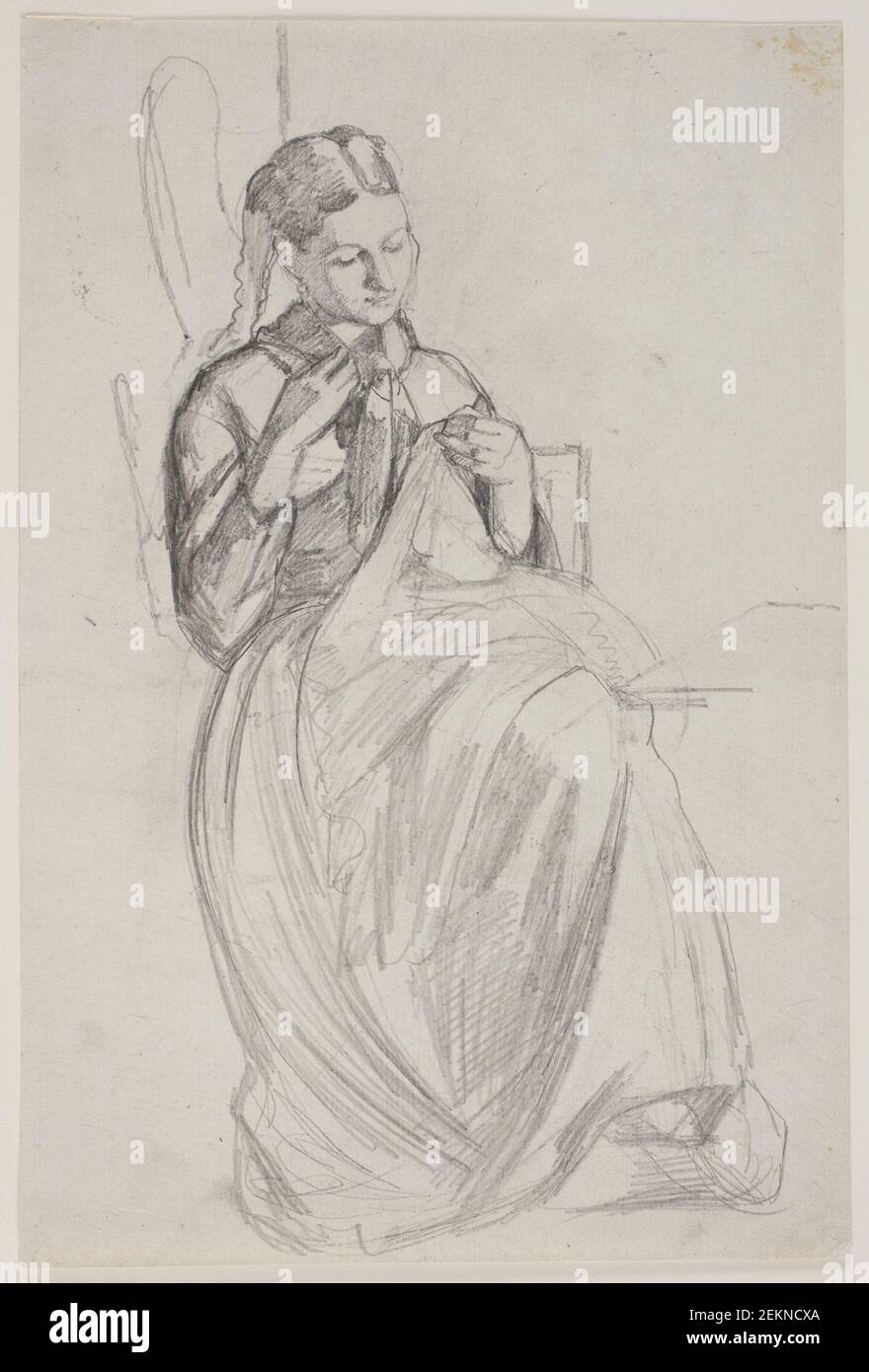 Carl Bloch (1834-1890), fille à coudre (femme de l'artiste), vers 1868 Banque D'Images