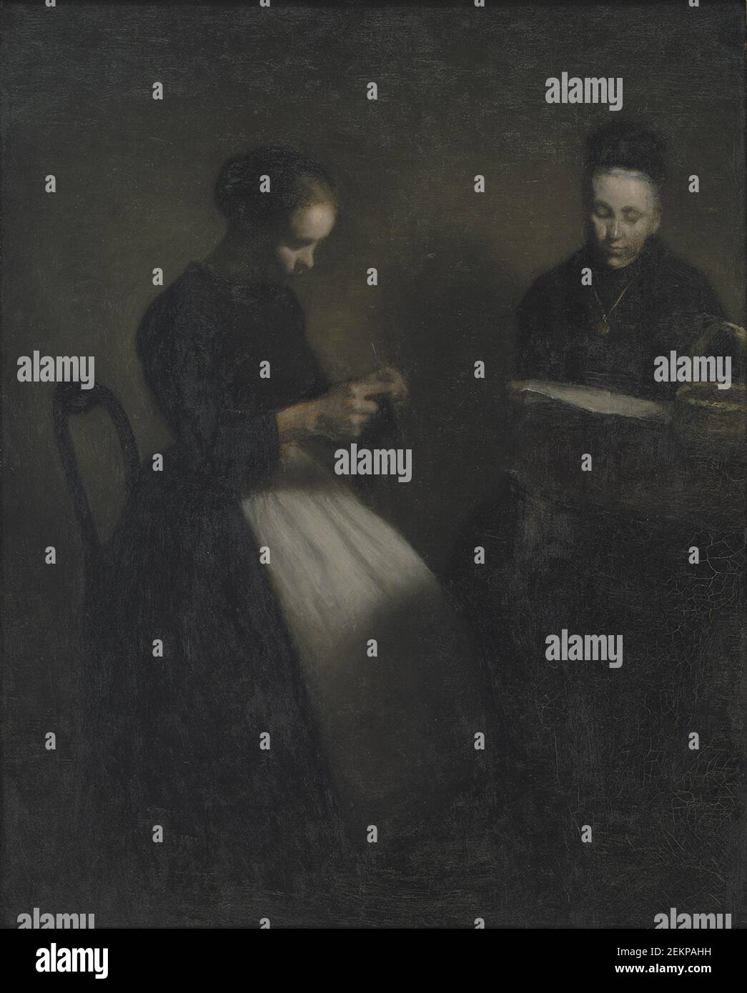 Vilhelm Hammershoei (1864-1916), interios du soir. La mère et la femme de l'artiste, 1891 Banque D'Images