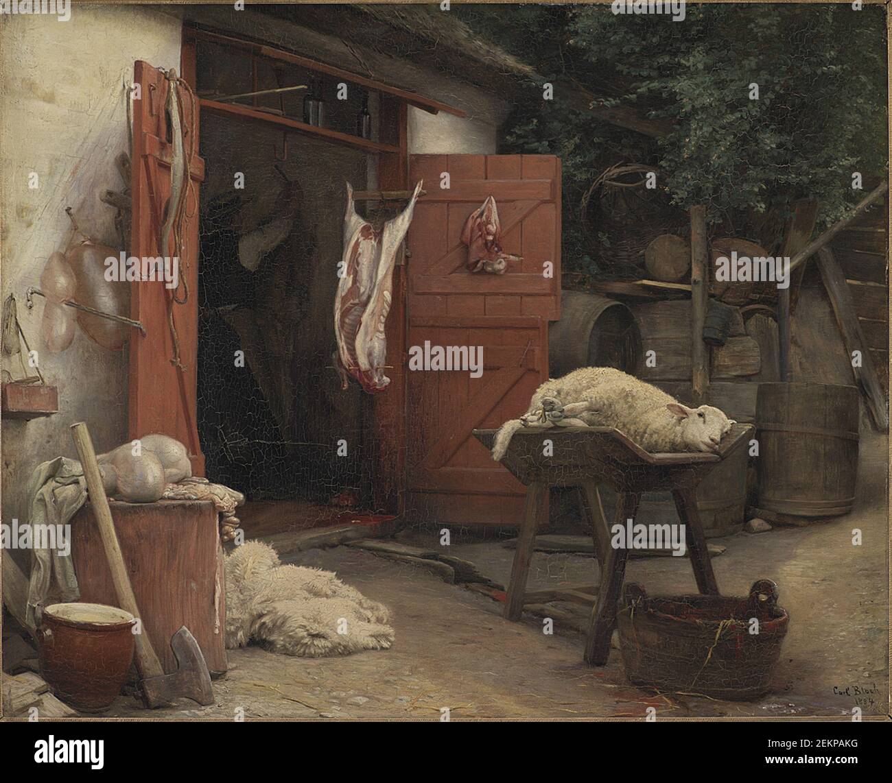 Carl Bloch (1834-1890), un abattoir de Hellebaek, 1884 Banque D'Images
