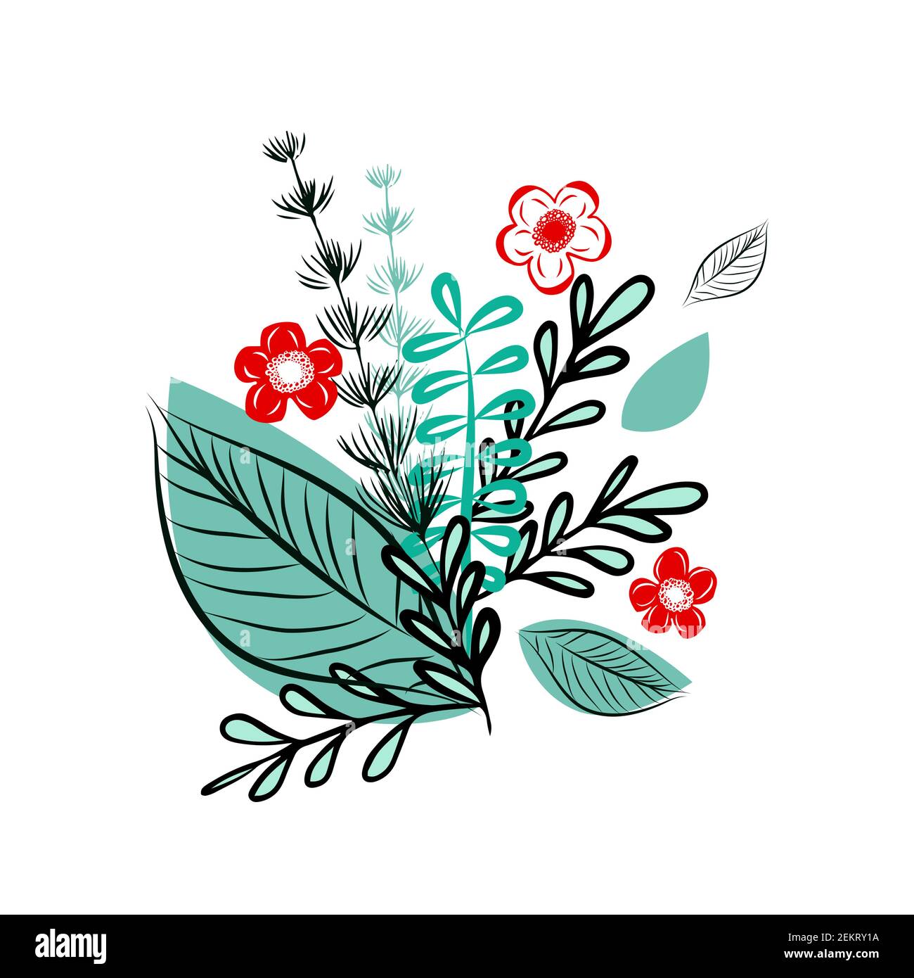 Bouquet décoratif de brindilles et de fleurs simples. Illustration vectorielle Illustration de Vecteur
