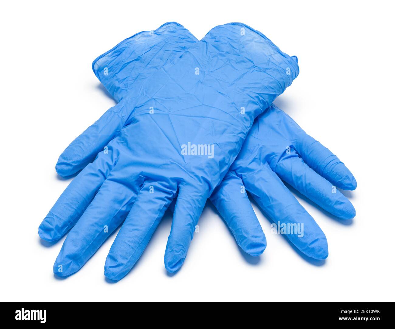 Gants médicaux bleus, coupés en blanc. Banque D'Images