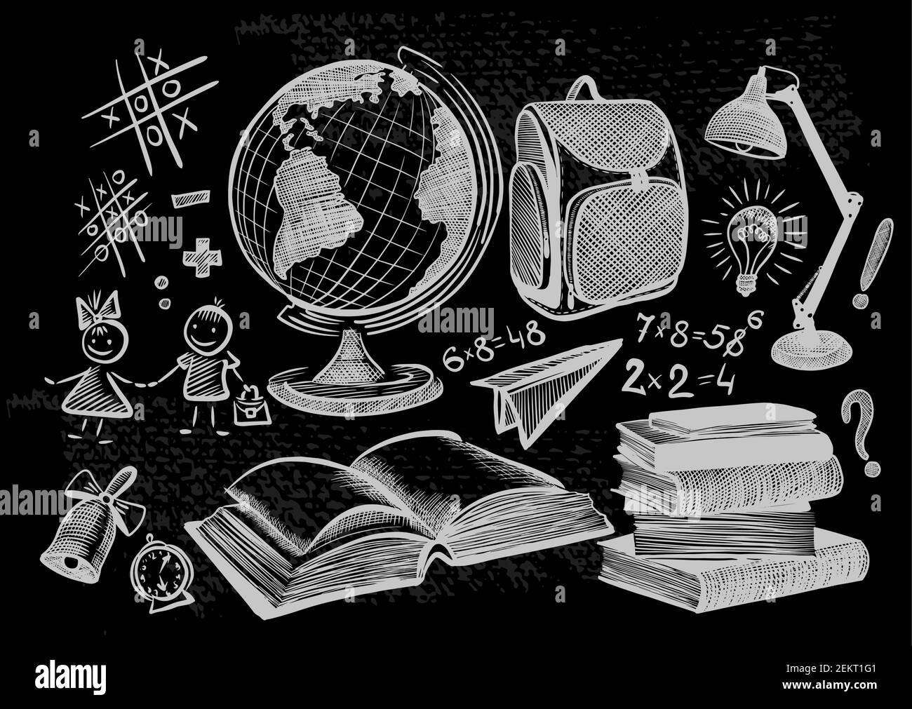 Un ensemble de sujets d'école graphique. Dessin de craie sur une commission scolaire. Illustration vectorielle Illustration de Vecteur