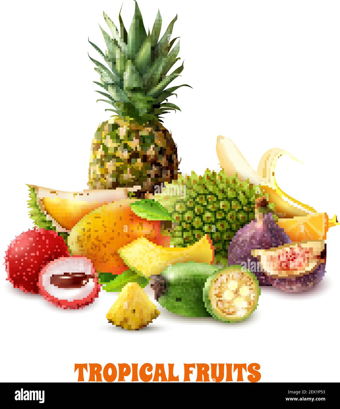 Composition de fruits exotiques colorés sur fond blanc 3d illustration vectorielle Illustration de Vecteur