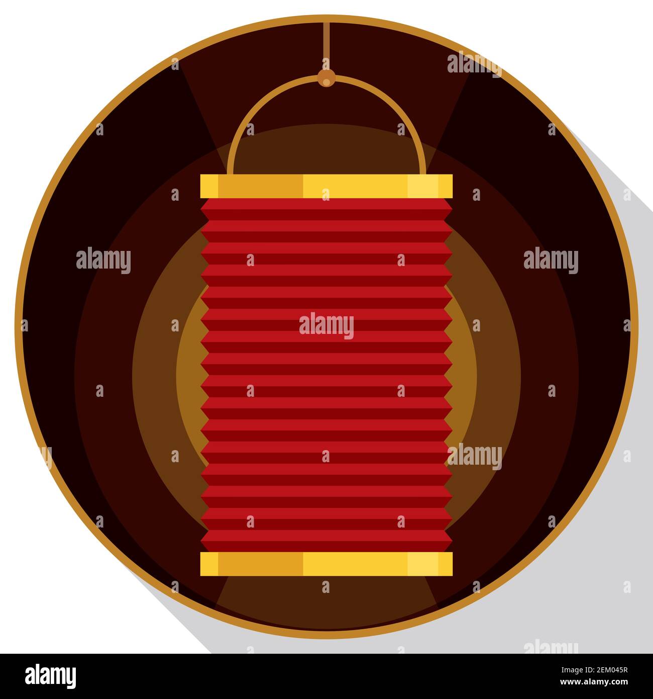 Lanterne chinoise cylindrique avec bouton rond de style plat et ombre longue. Illustration de Vecteur