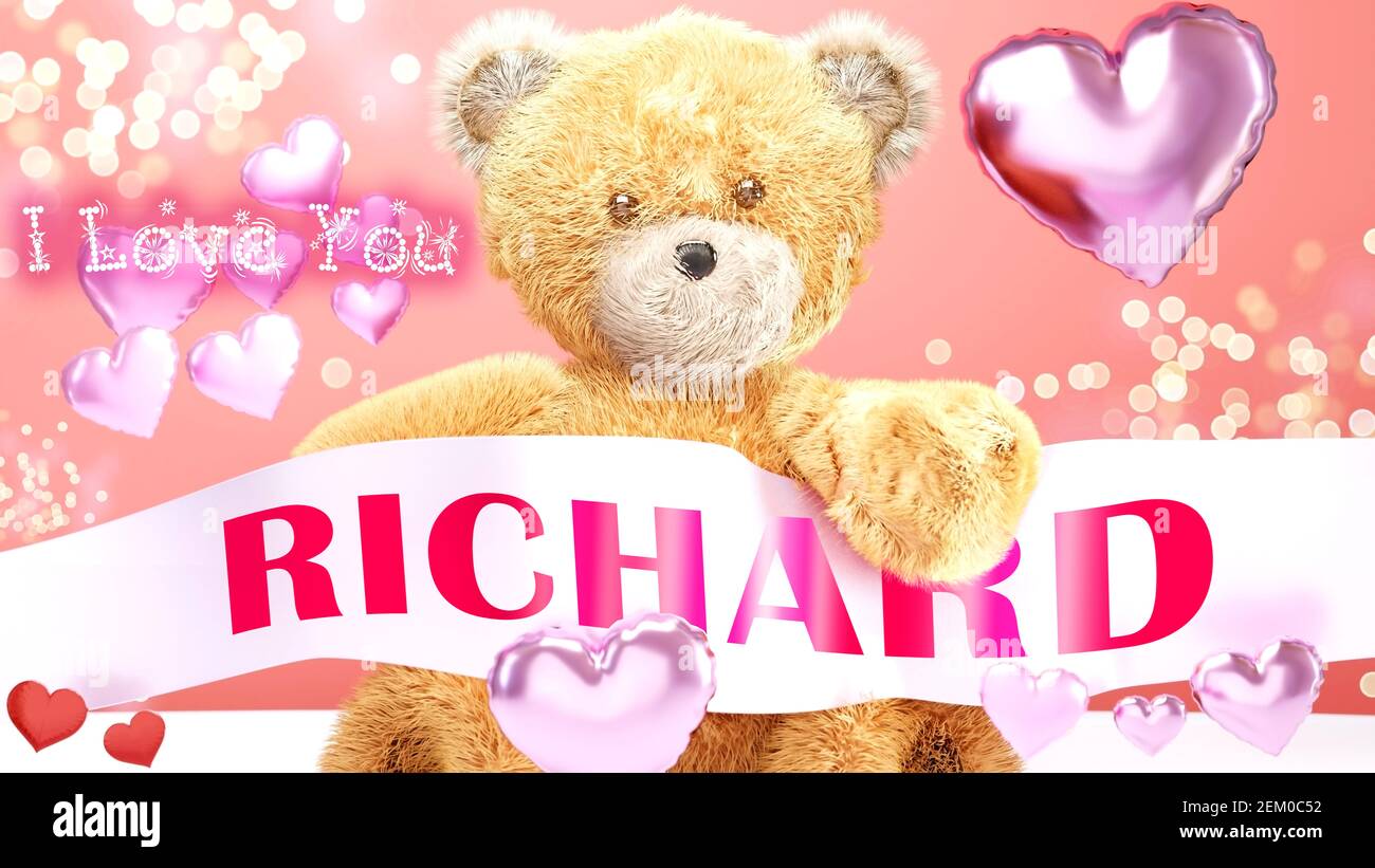 Je t'aime Richard - ours en peluche lors d'un mariage, Saint-Valentin ou  simplement pour dire que je t'aime carte de célébration rose, doux, joyeux  style de fête avec paillettes et r Photo