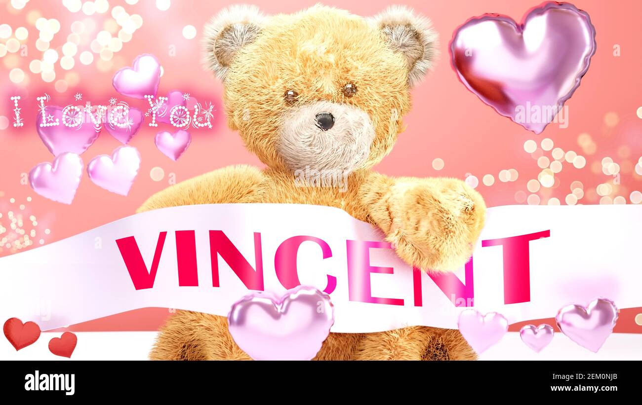 Je T Aime Vincent Ours En Peluche Lors D Un Mariage Saint Valentin Ou Simplement Pour Dire Que Je T Aime Carte De Celebration Rose Doux Joyeux Style De Fete Avec Paillettes Et R Photo