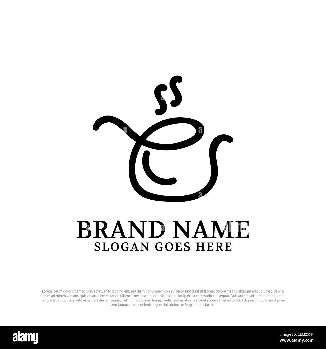 Simple ligne art thé pot logo conception idée, E initial logo dessins illustration vectorielle Illustration de Vecteur