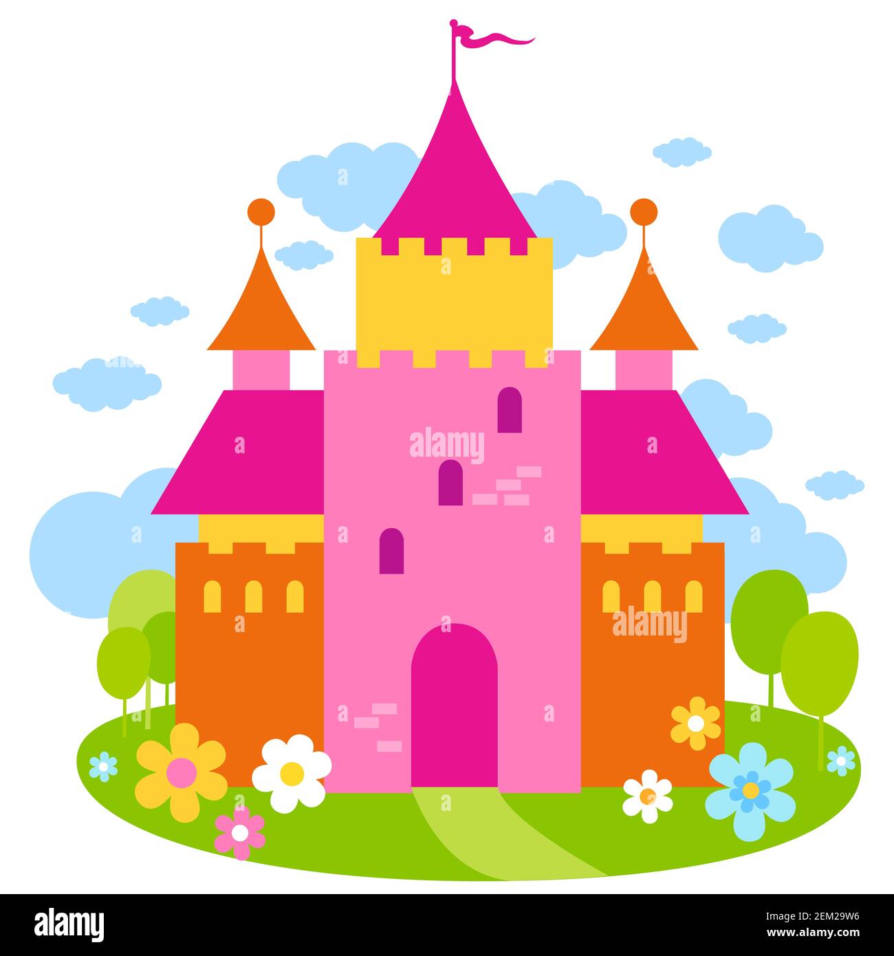 Magnifique château de conte de fées dans un jardin de printemps. Banque D'Images