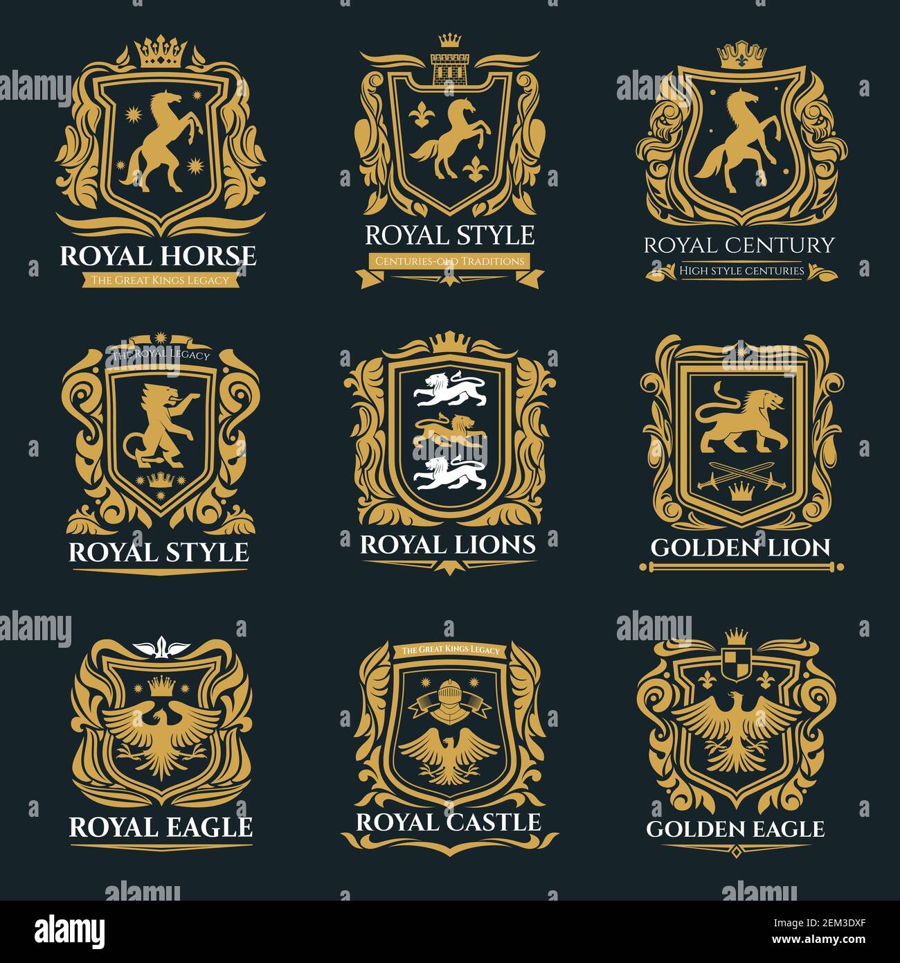 Animaux héraldiques, emblèmes héraldiques royaux, cheval Pegasus, lion ...