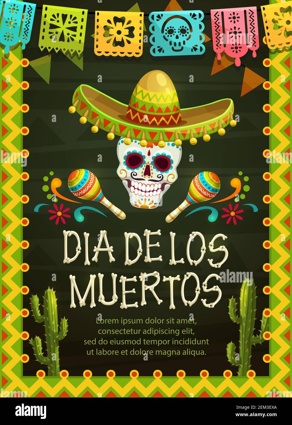 Jour Des Morts Dia De Los Muertos Bannières De Vacances Mexicaines De Crânes De Sucre De Dessin