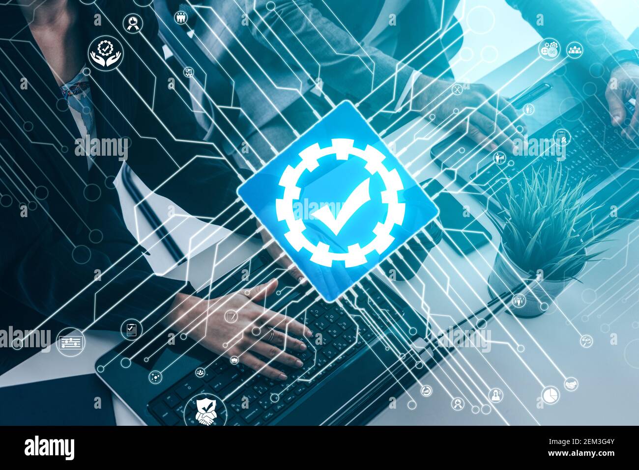 Assurance de la qualité et contrôle de la notion - interface graphique moderne montrant standard certifié garantie produit, processus et d'amélioration de la qualité Banque D'Images