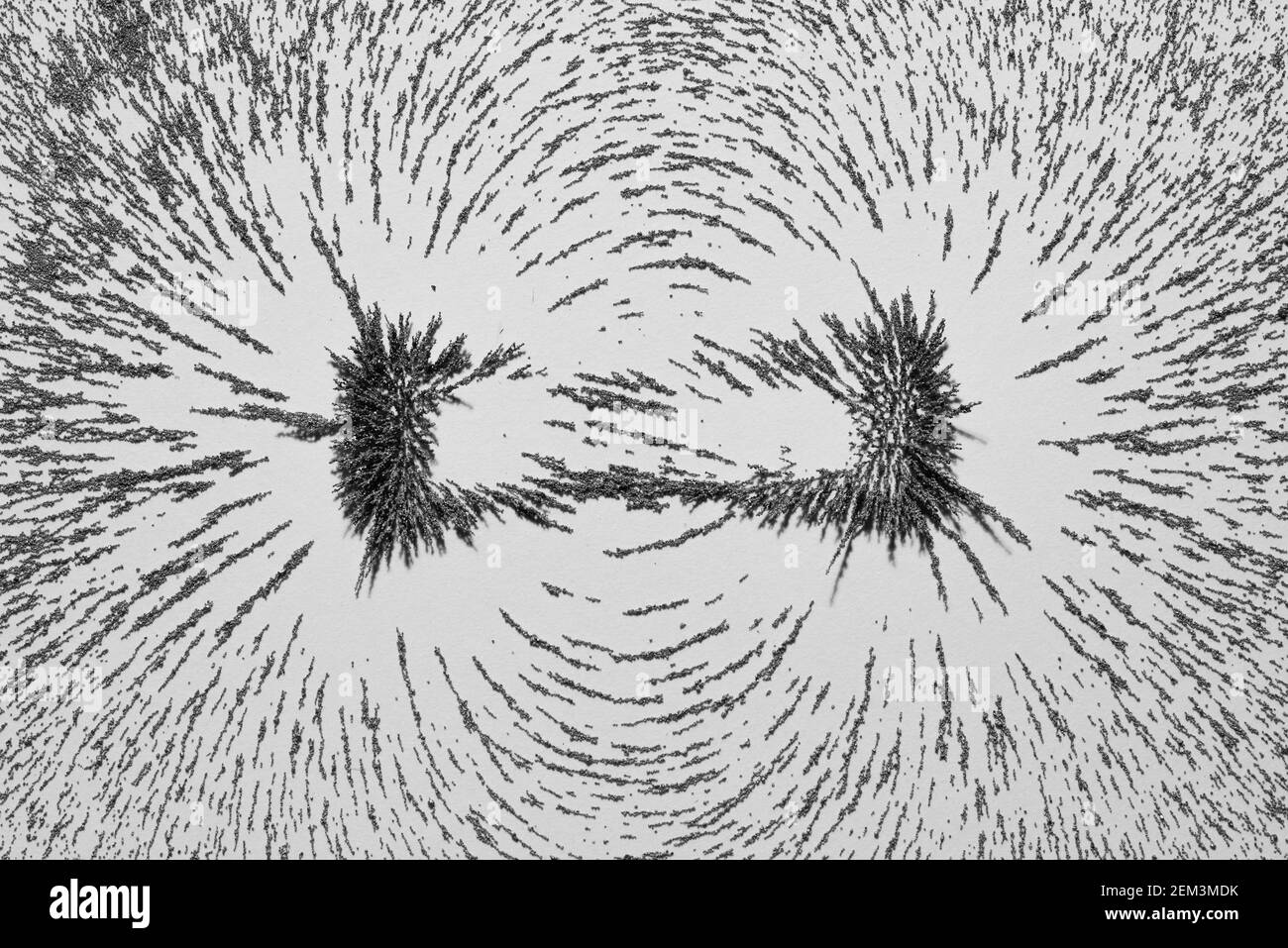 Concept de lignes de champ magnétique avec attraction et répulsion d'aimant de barre particules de fer le long des lignes de force Banque D'Images