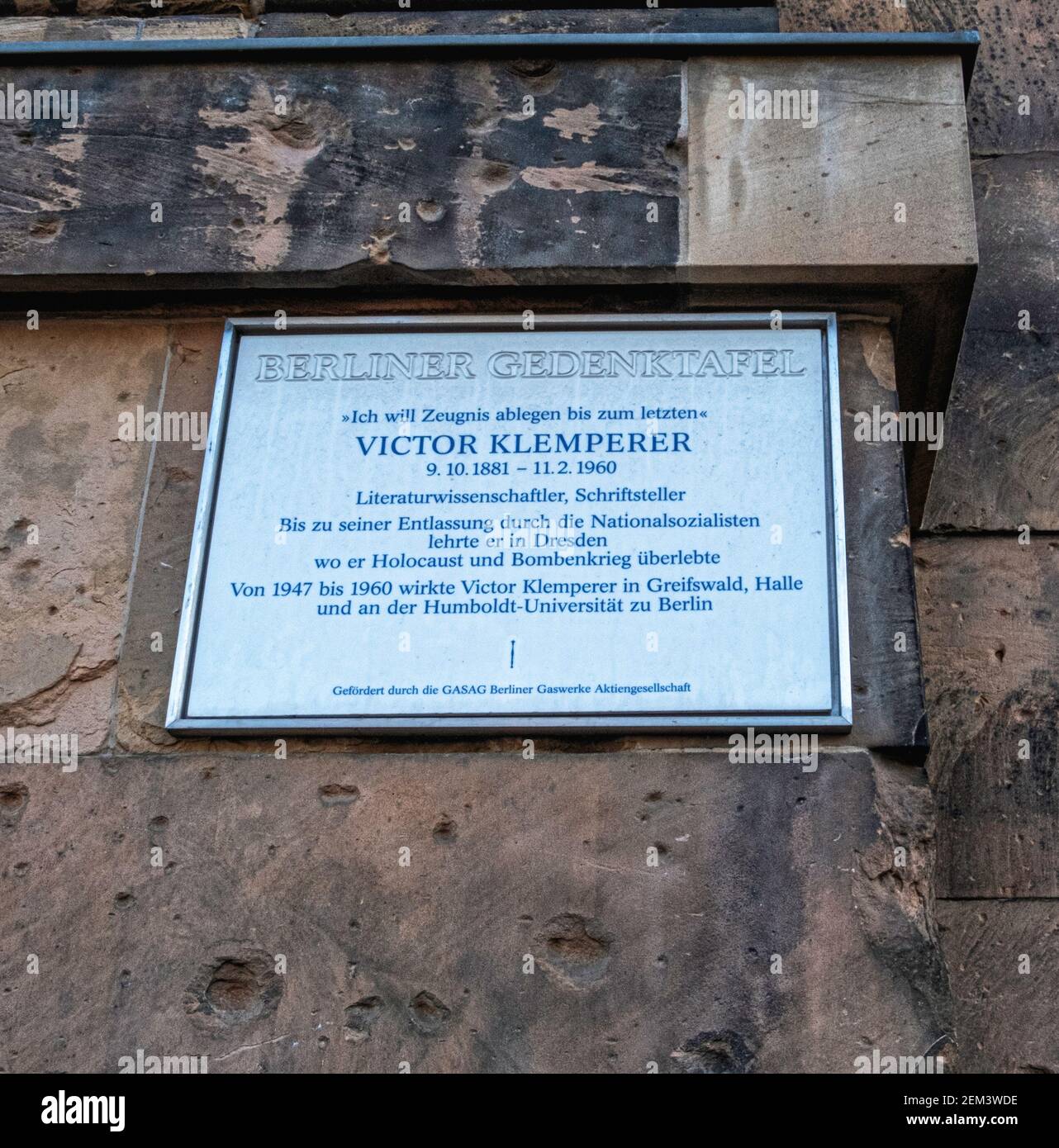 Victor Klemperer plaque commémorative érudit et diariste allemand de langues romanes, Weimarische Str. 6a, Mitte-Berlin Banque D'Images