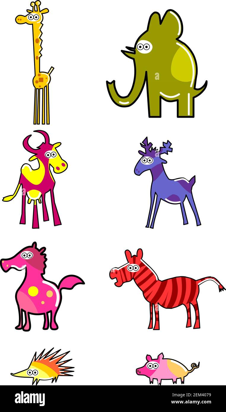 Ensemble d'animaux amusants de dessin animé Illustration de Vecteur