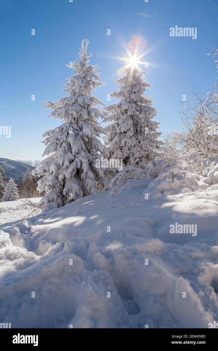 Un paysage enneigé République tchèque - Pustevny, Beskydy, Radegast, Radhost Banque D'Images