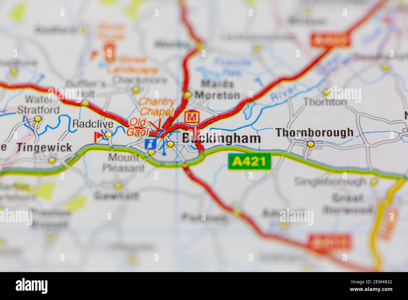Buckingham sur une carte routière ou une carte géographique Banque D'Images