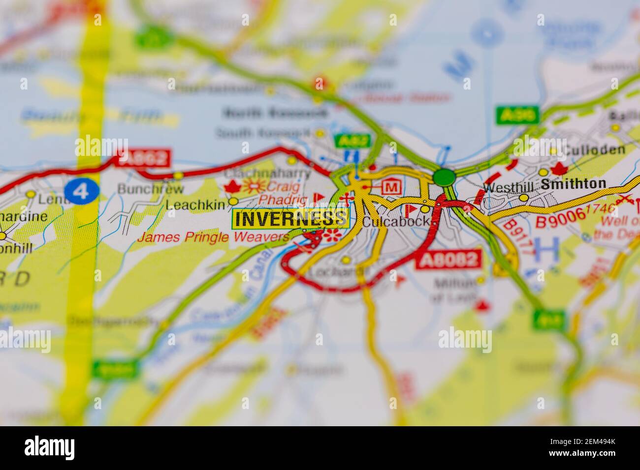 Inverness est représentée sur une carte routière ou une carte géographique Banque D'Images