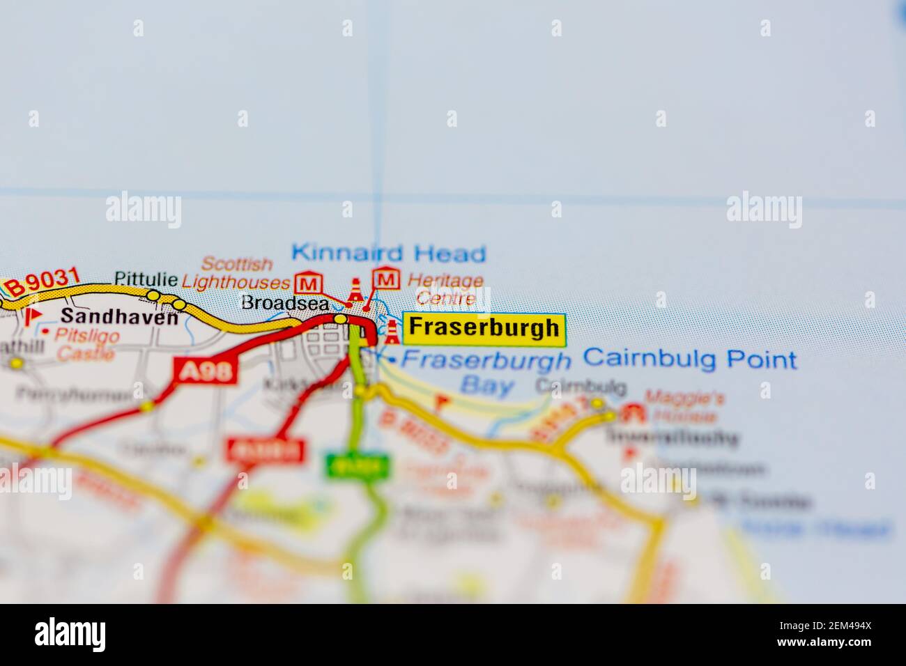Fraserburgh affiché sur une carte routière ou une carte géographique Banque D'Images