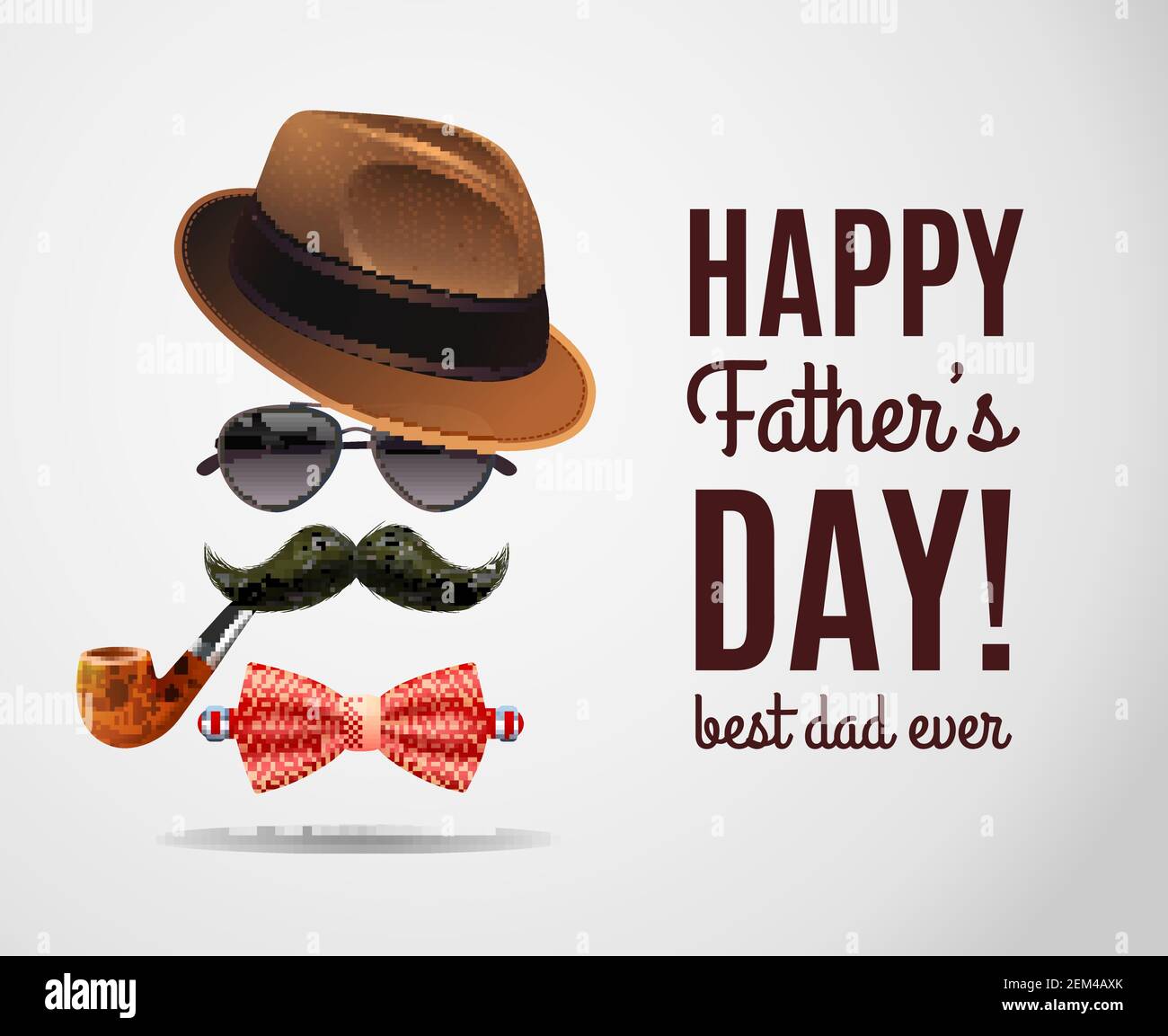 Composition du jour du papa de texte de félicitations décoratif et de pères réalistes accessoires avec des ombres sur une illustration vectorielle d'arrière-plan vide Illustration de Vecteur