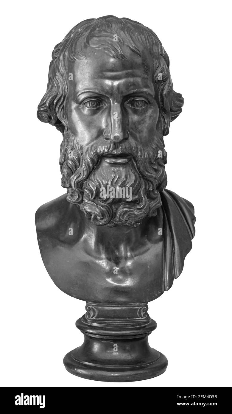 Détails de la tête et des épaules de l'ancien homme avec sculpture de barbe. Face antique avec statue de whiskers isolée sur fond blanc Banque D'Images