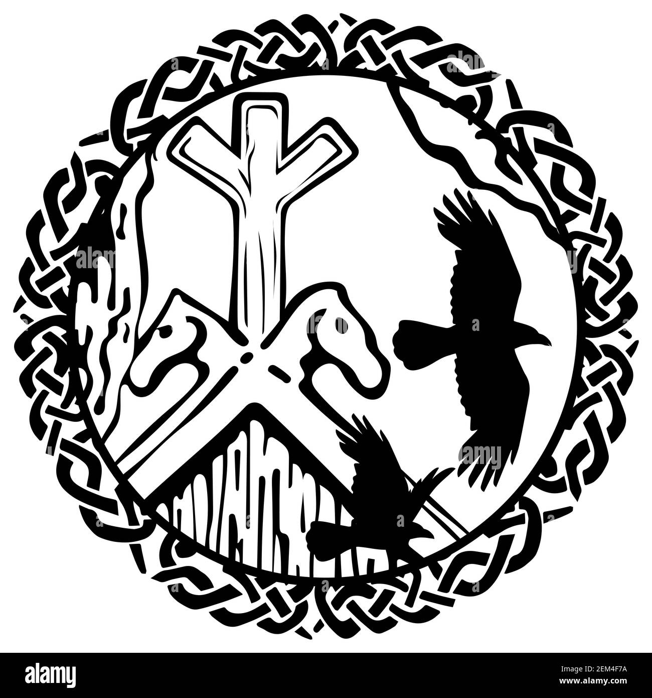 Design viking. Noir volant Ravens et motif scandinave Illustration de Vecteur